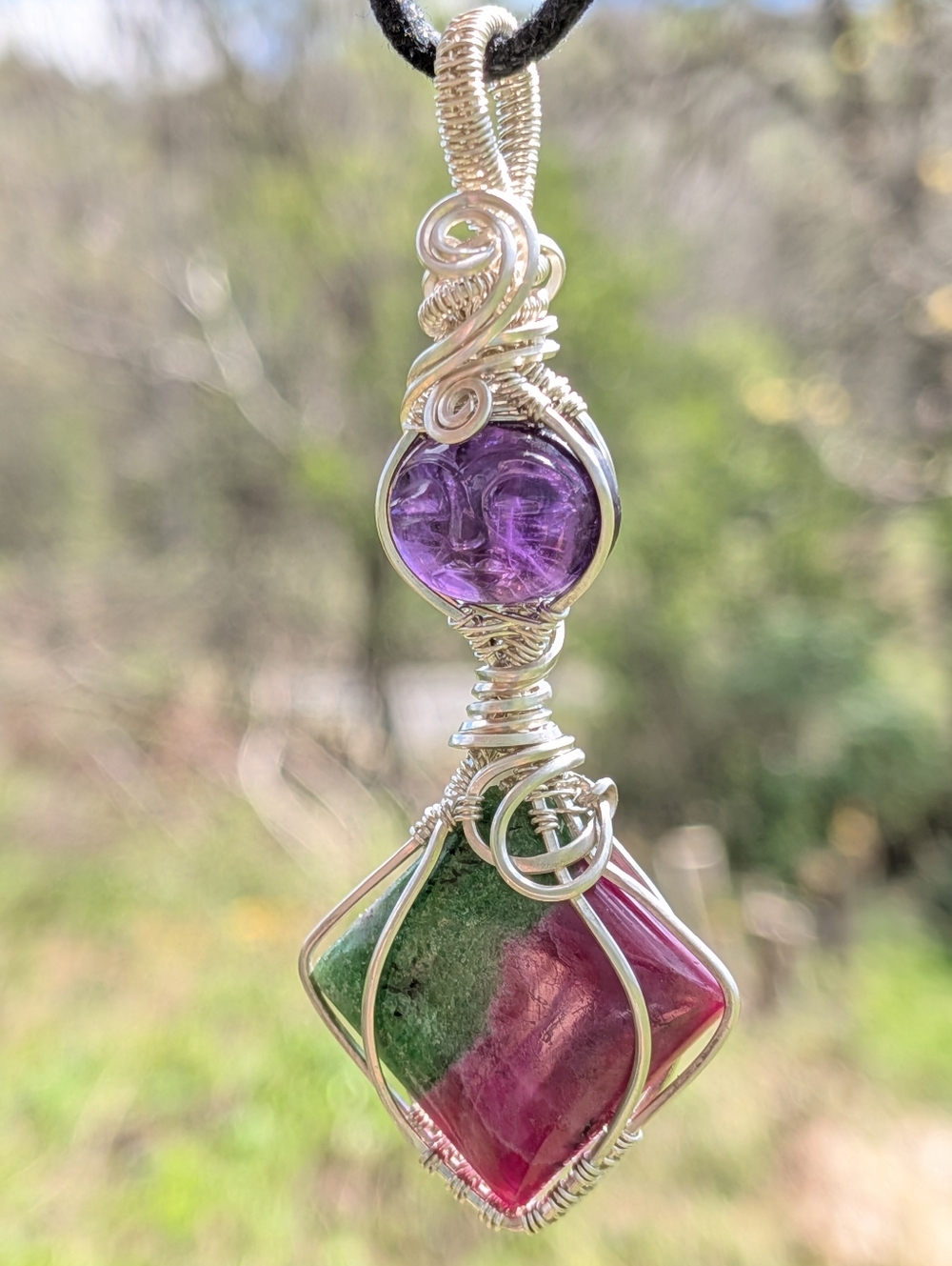 Rare-Sterling Silver-Artisan Pendant-Carved Amethyst-Designer Gemstones - Picture 10 of 16